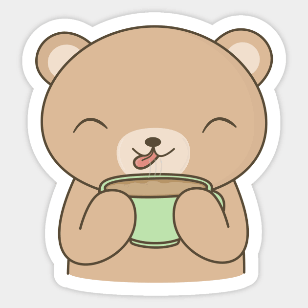 Kawaii Brown Bear Drinking Coffee T-Shirt Sticker by happinessinatee